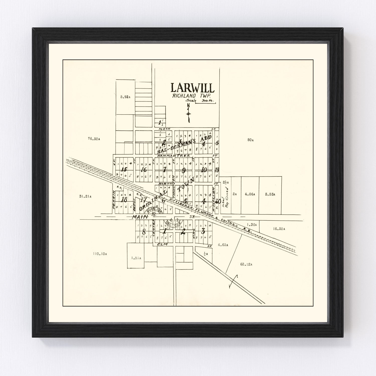 Vintage map of Larwill, Indiana, 1939