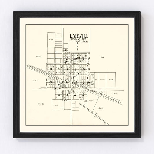 Vintage map of Larwill, Indiana, 1939