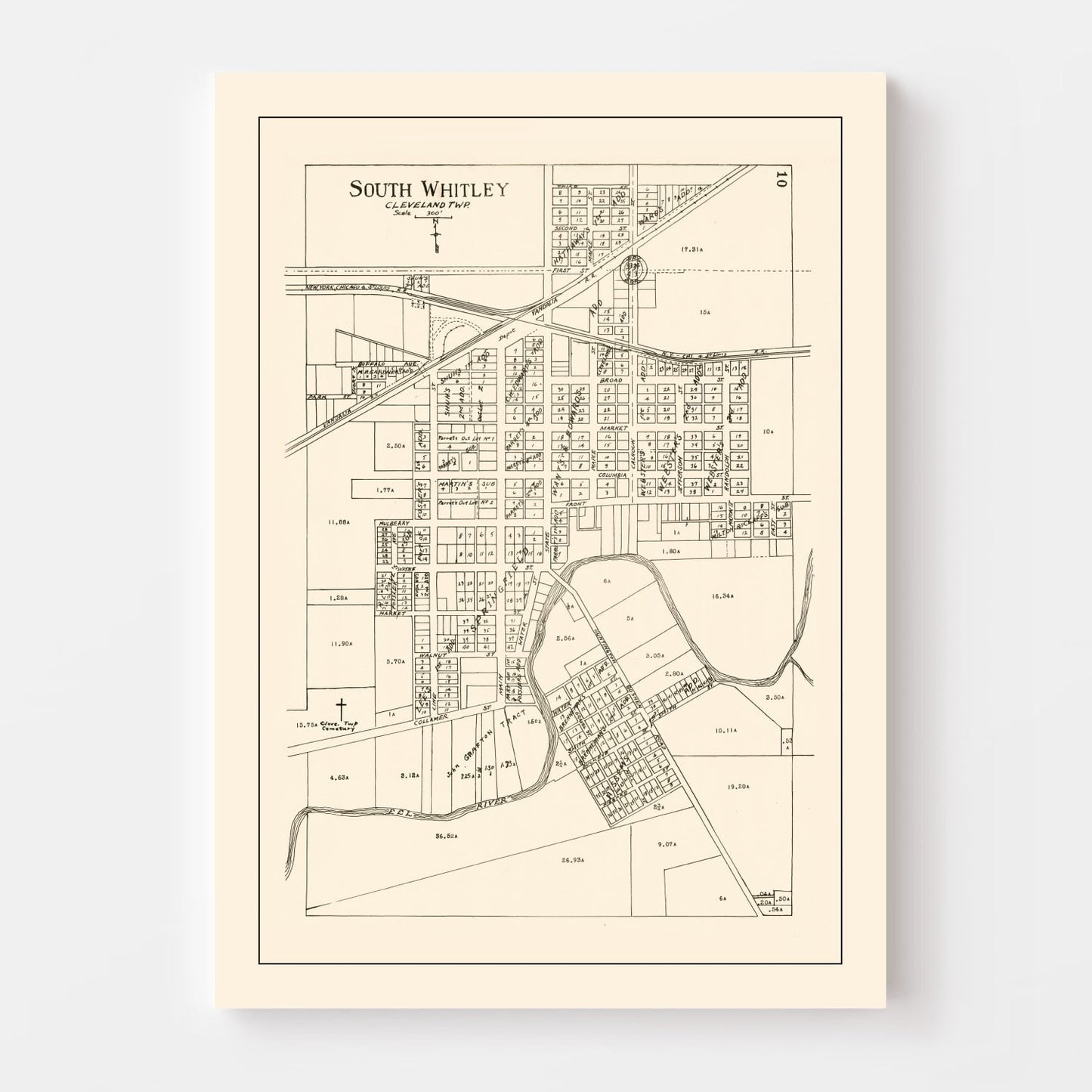 Vintage Map of South Whitley, Indiana, 1939