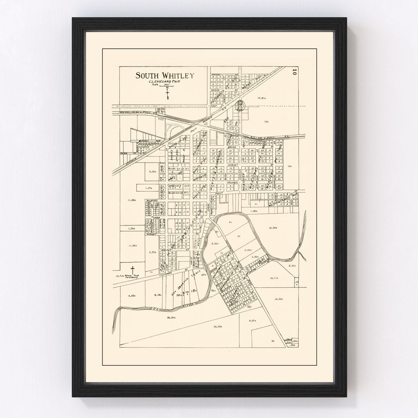 vintage map of South Whitley, Indiana, 1939