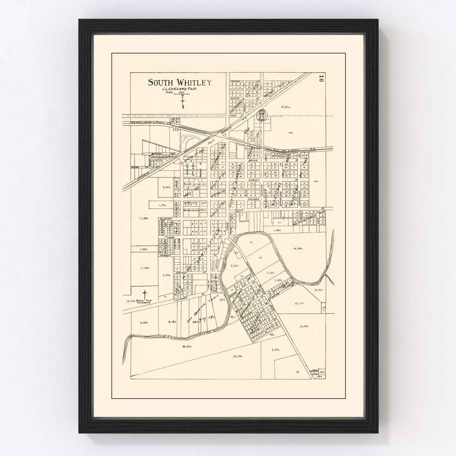 vintage map of South Whitley, Indiana, 1939