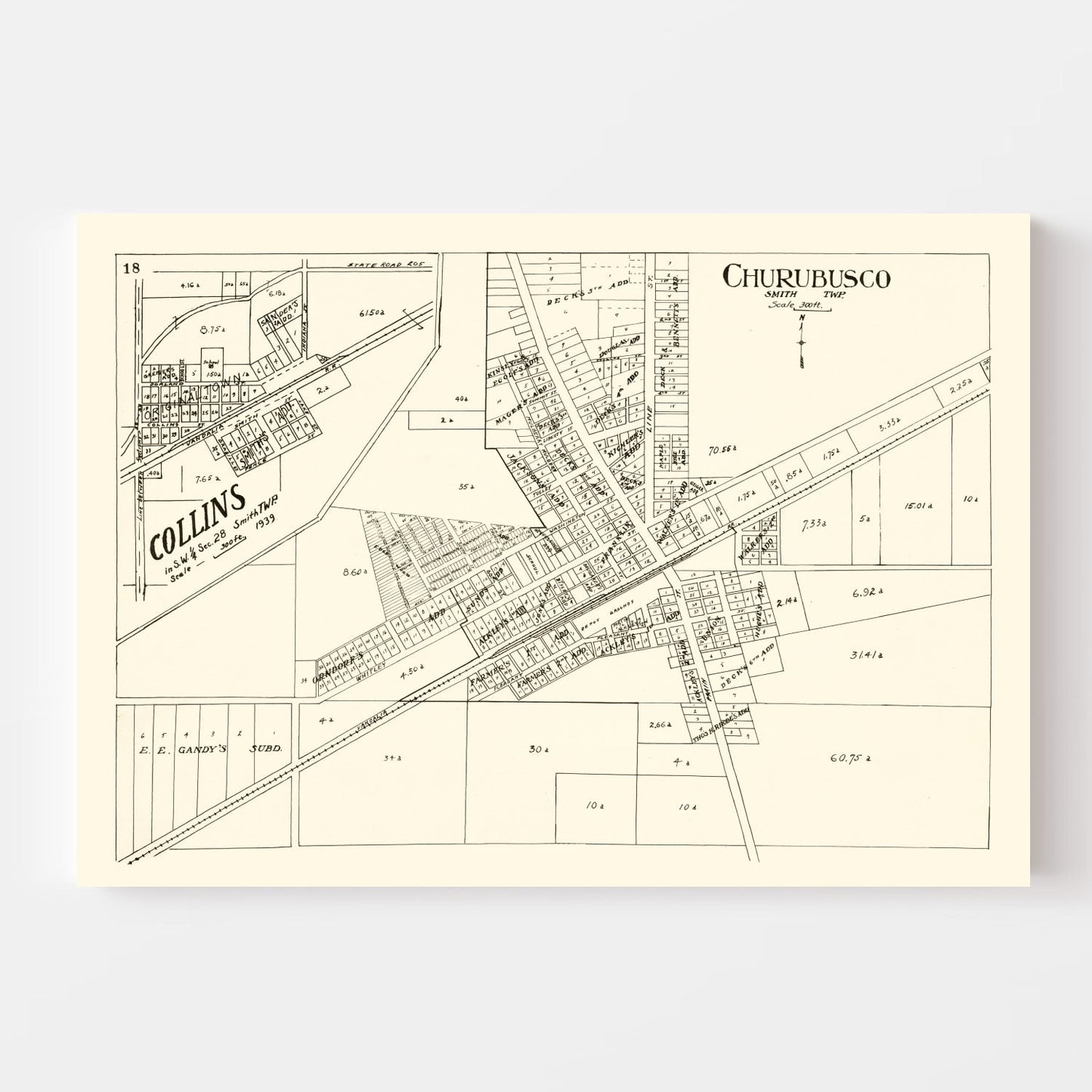 Vintage Map of Churubusco, Indiana, 1939