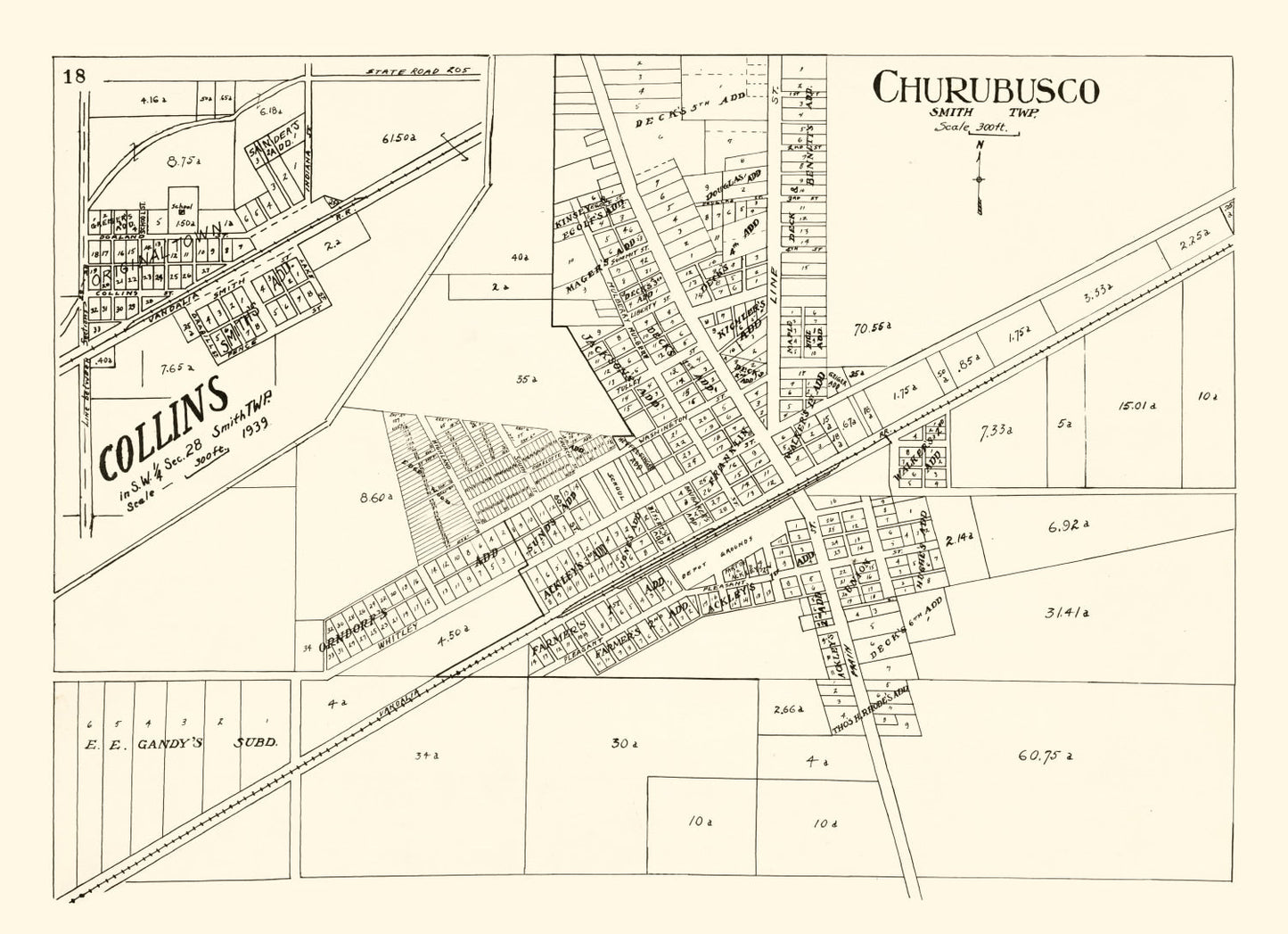 Vintage Map of Churubusco, Indiana, 1939
