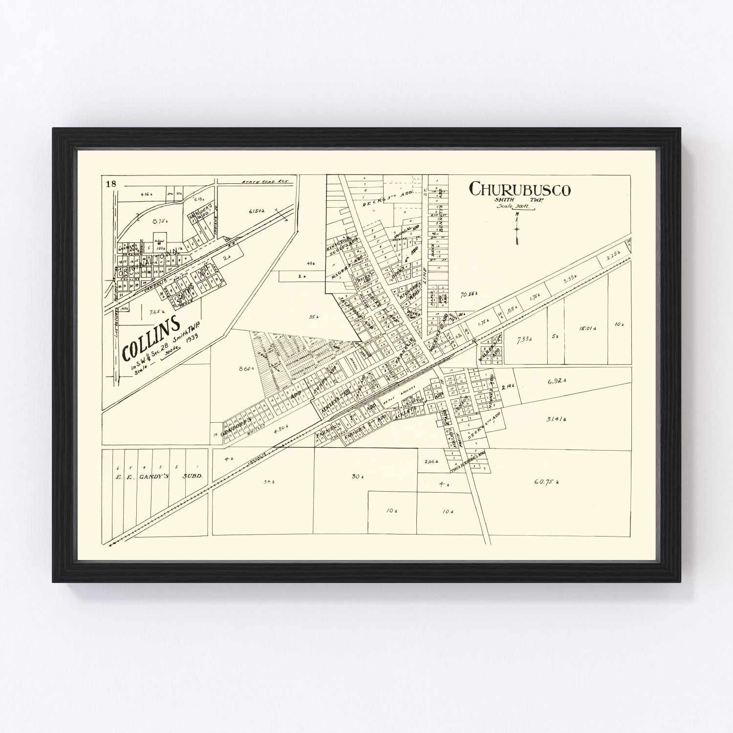 Vintage map of Churubusco, Indiana, 1939