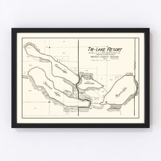vintage map of Tri-Lake Resort, Indiana, 1939