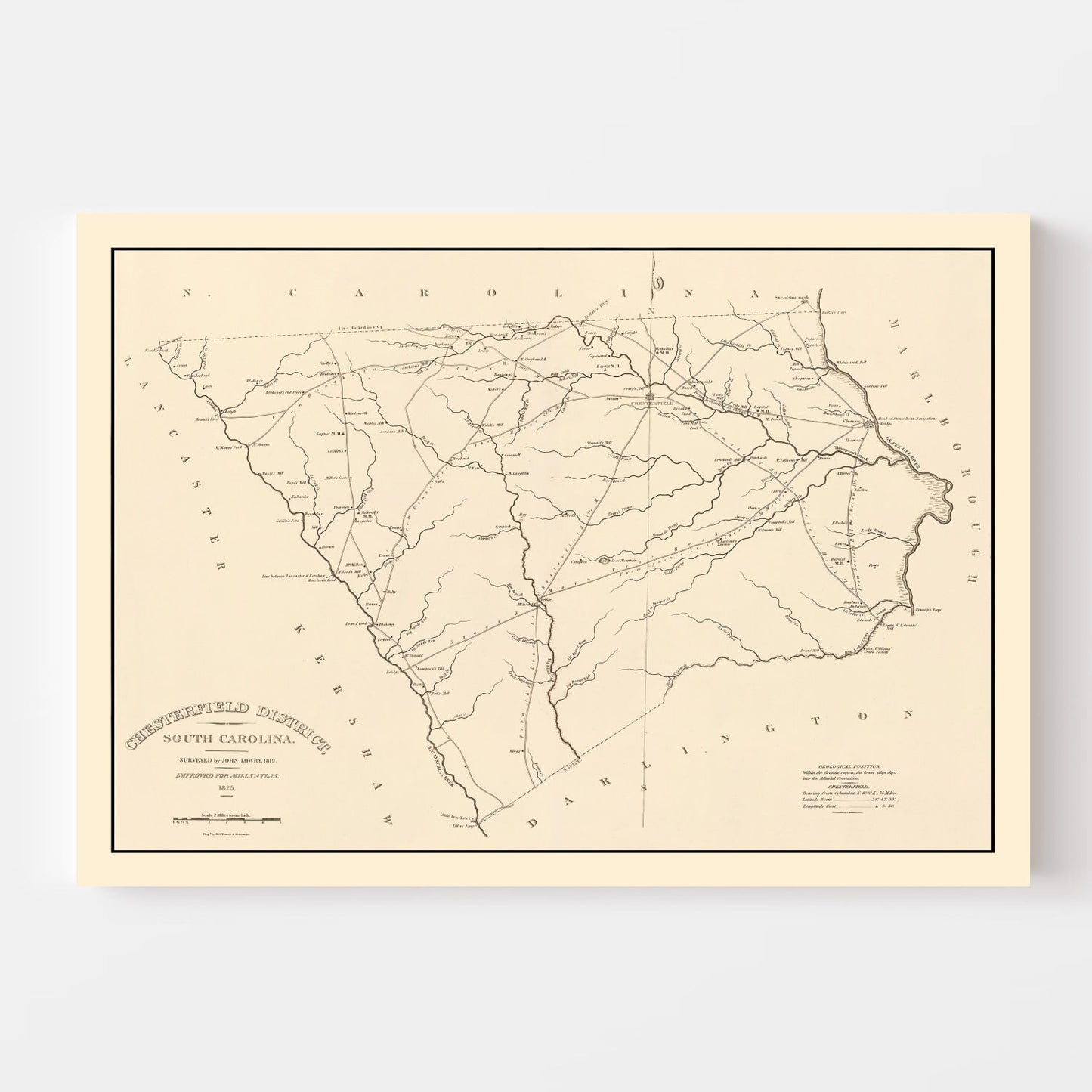 Vintage Map of Chesterfield County, South Carolina, 1825