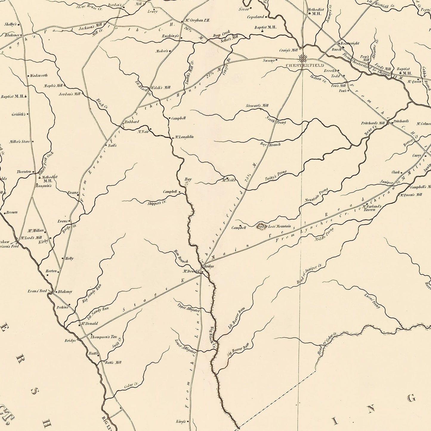 Vintage Map of Chesterfield County, South Carolina, 1825