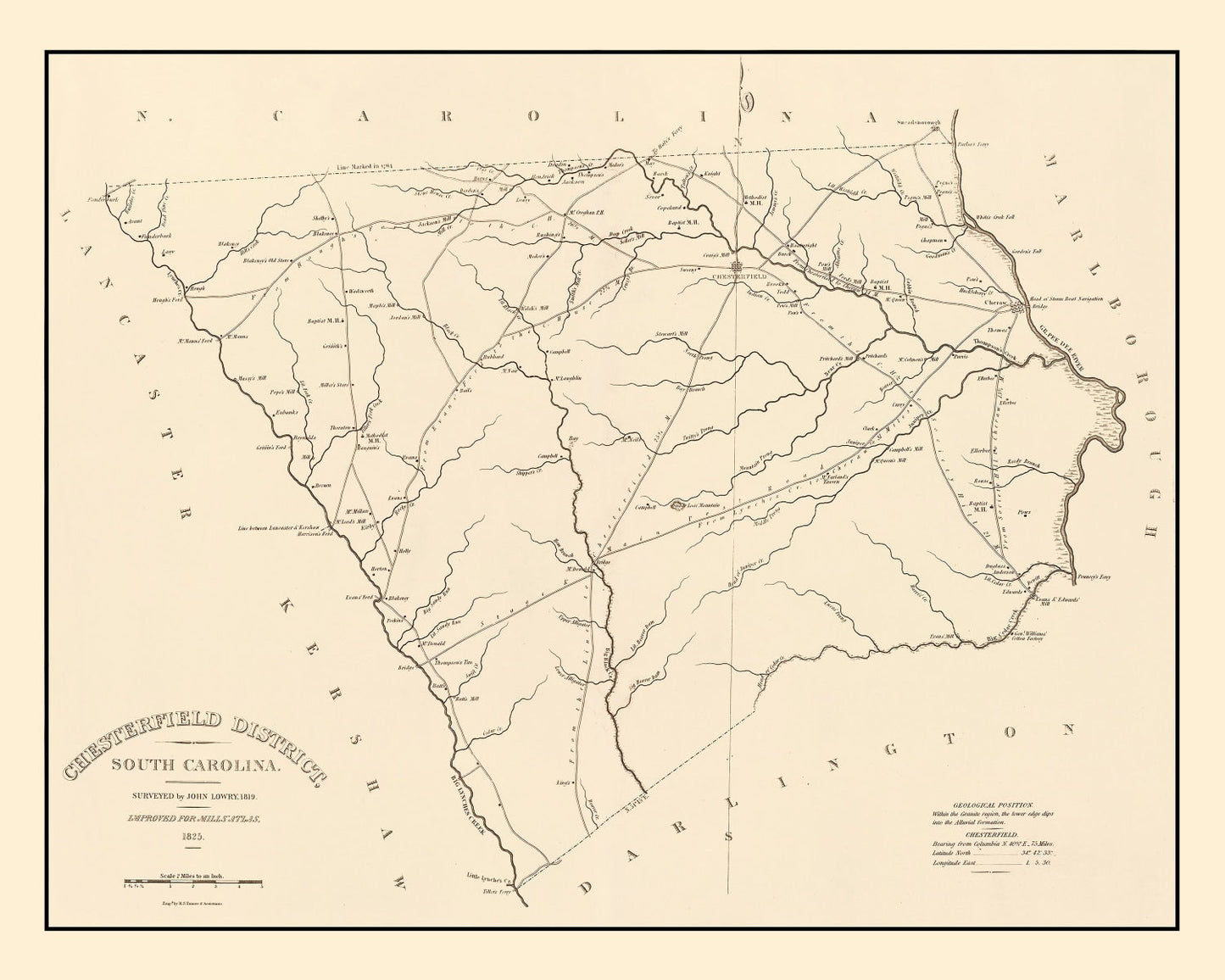 Vintage Map of Chesterfield County, South Carolina, 1825