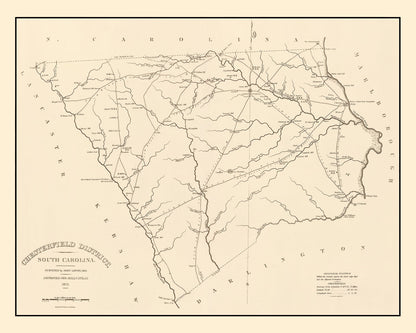 Vintage Map of Chesterfield County, South Carolina, 1825
