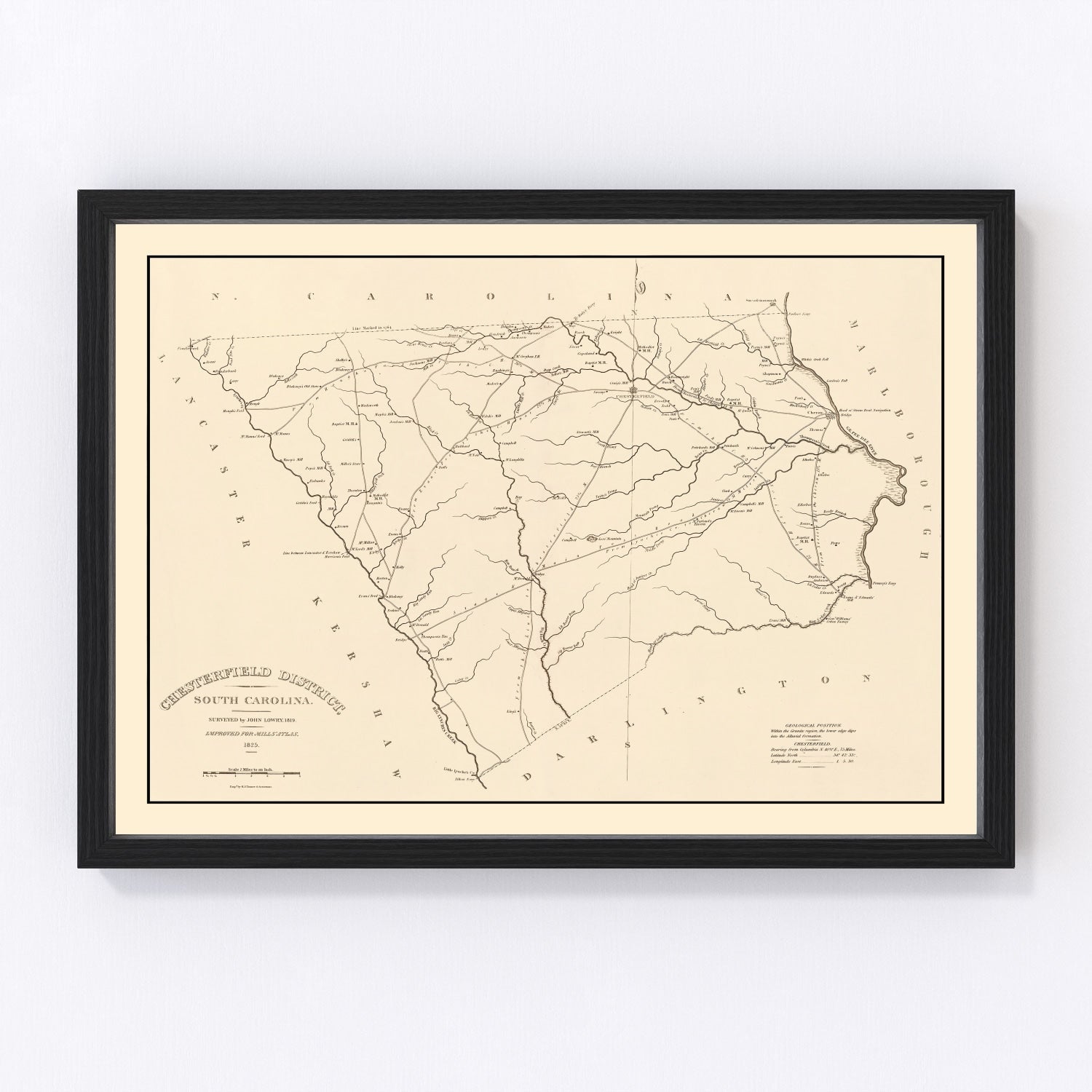 Vintage map of Chesterfield County, South Carolina, 1825, digitally restored