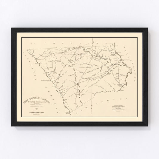 Vintage map of Chesterfield County, South Carolina, 1825, digitally restored