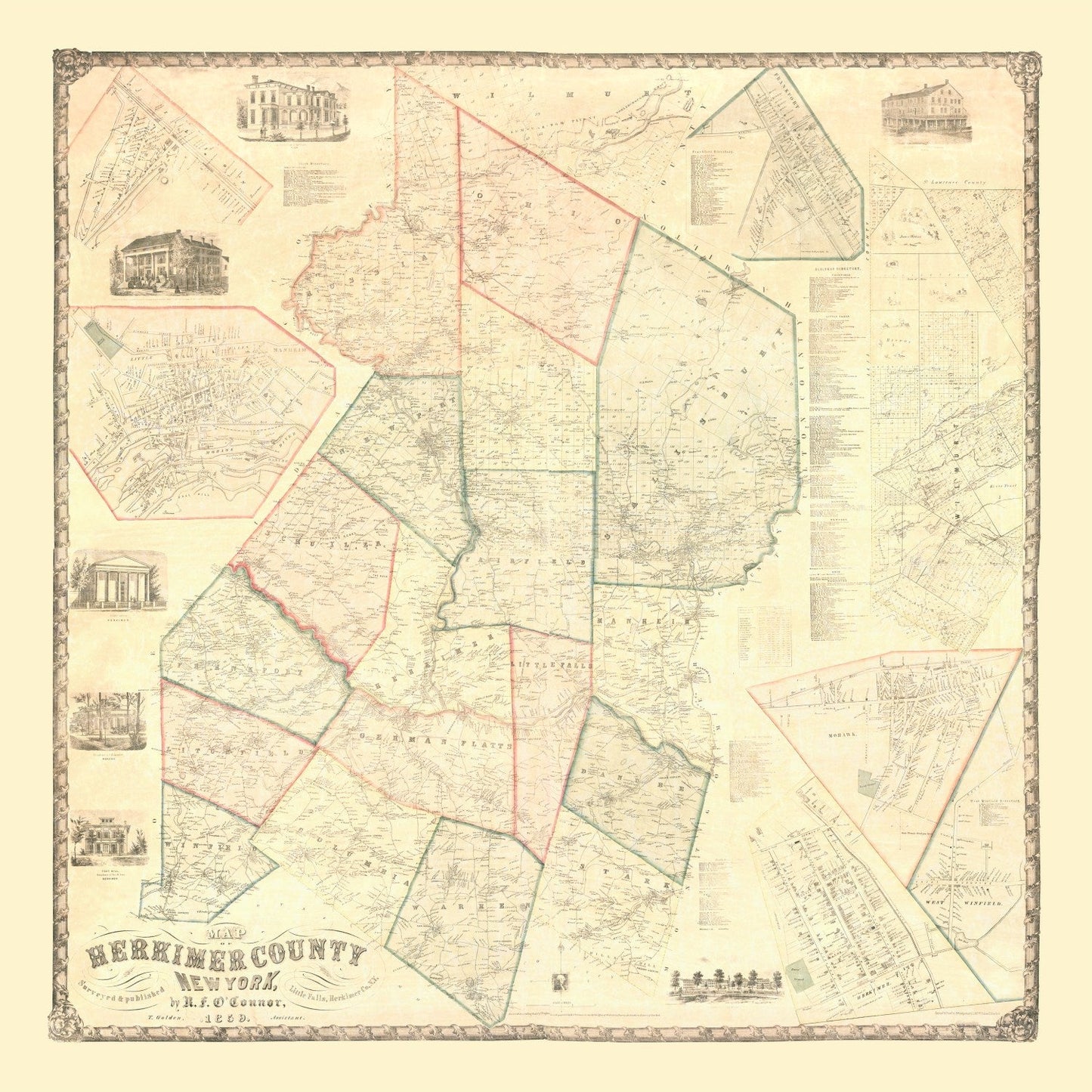 Vintage Map of Herkimer County, New York, 1859 (Little Falls)