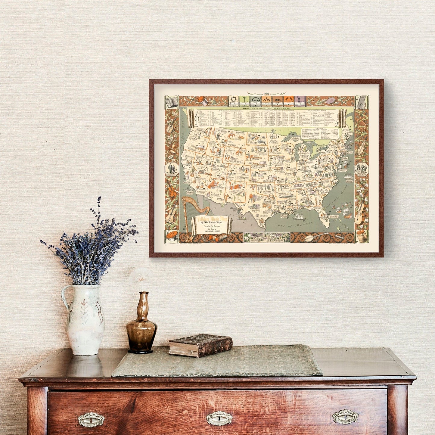 Vintage Folklore Music Map of the United States, 1946
