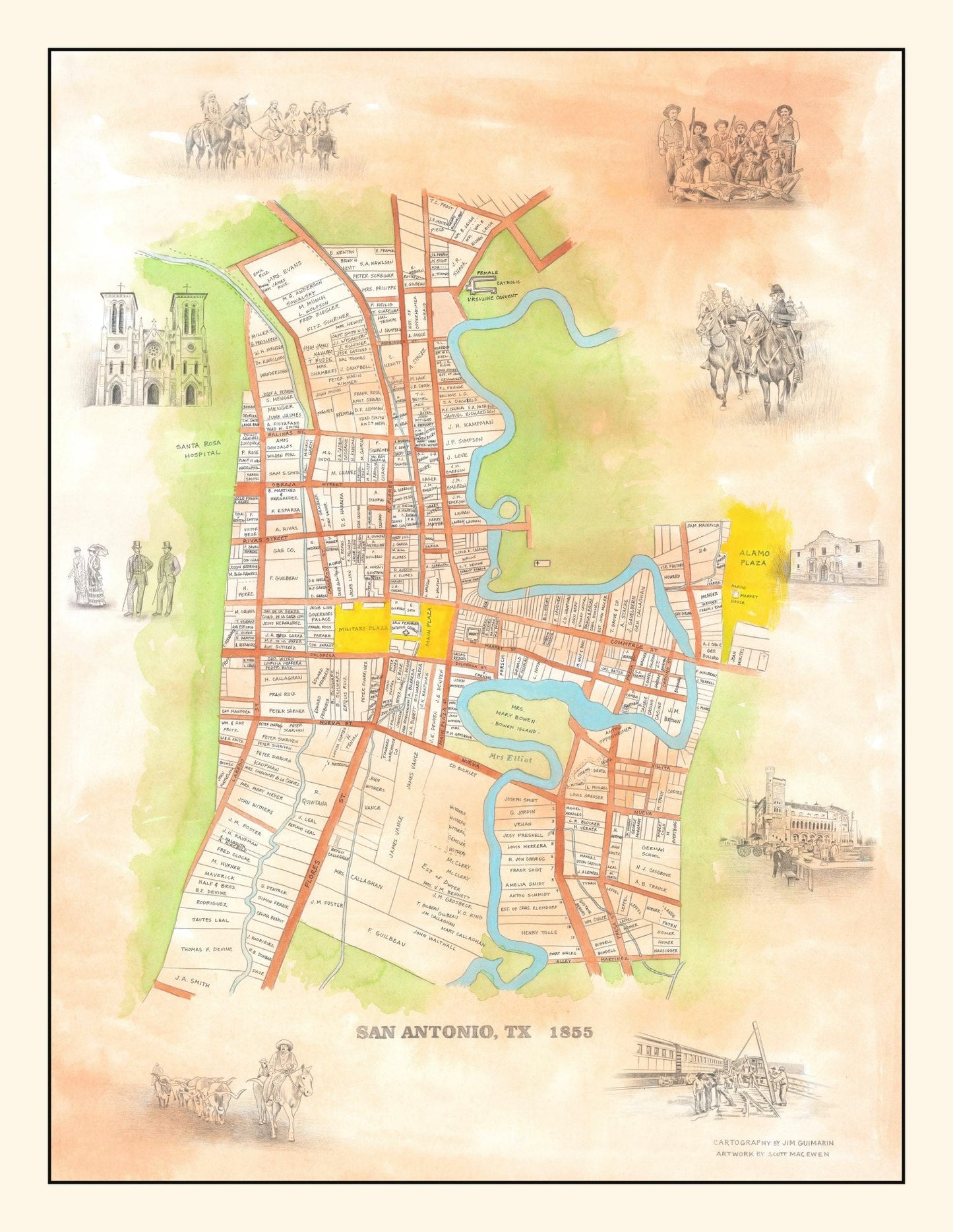Vintage Map of San Antonio, Texas, 1985