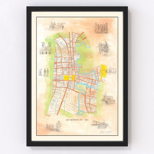 vintage map of San Antonio, Texas, 1985