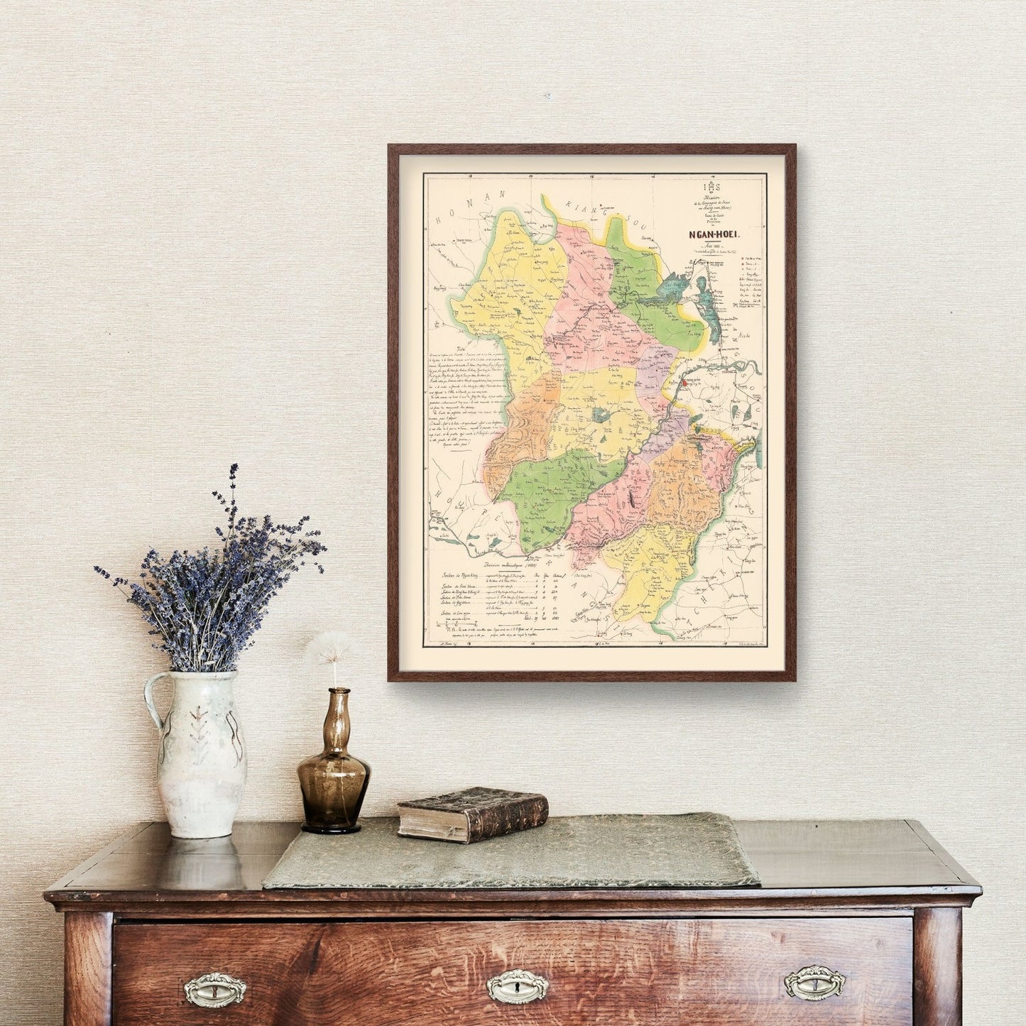 Vintage Map of Anhui Province, China, 1888