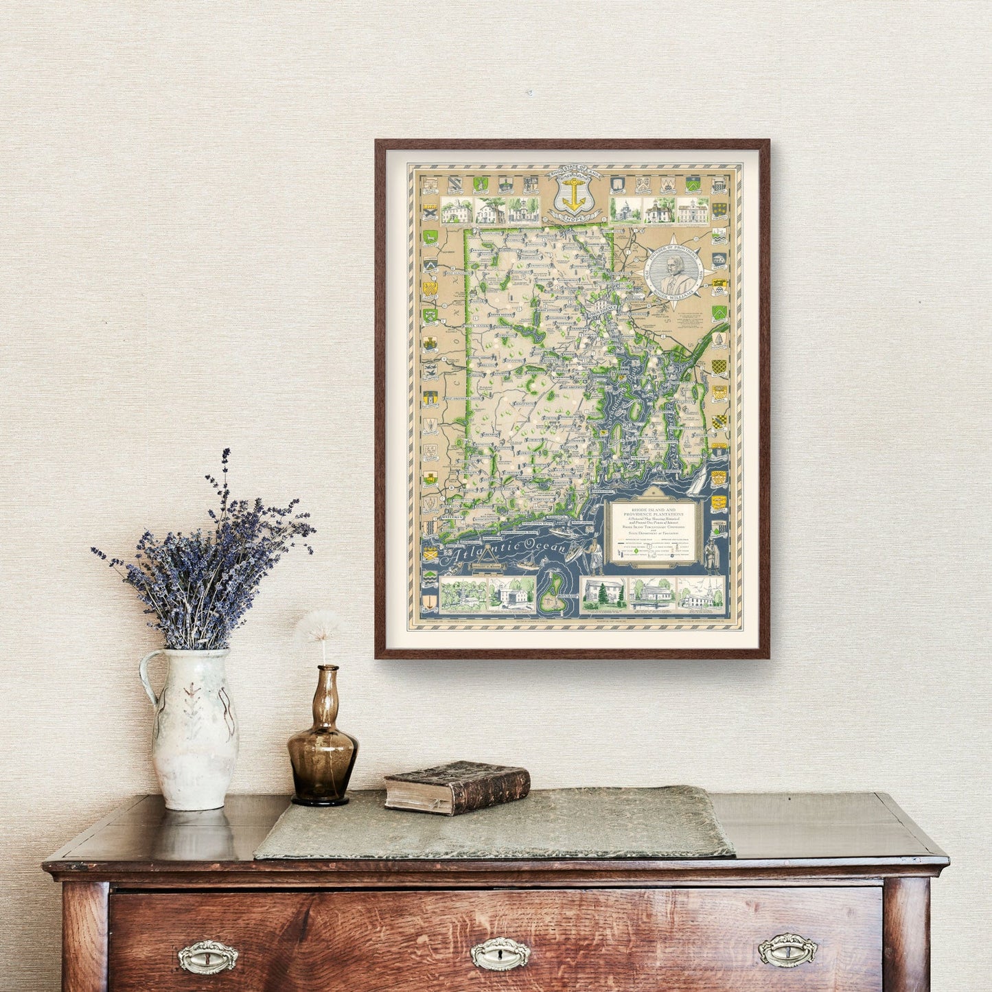 Vintage Map of Narragansett Bay, Rhode Island, 1936