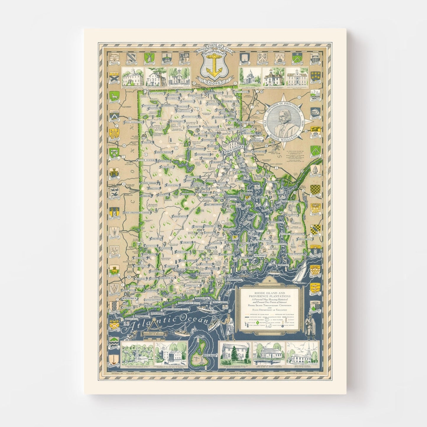 Vintage Map of Narragansett Bay, Rhode Island, 1936