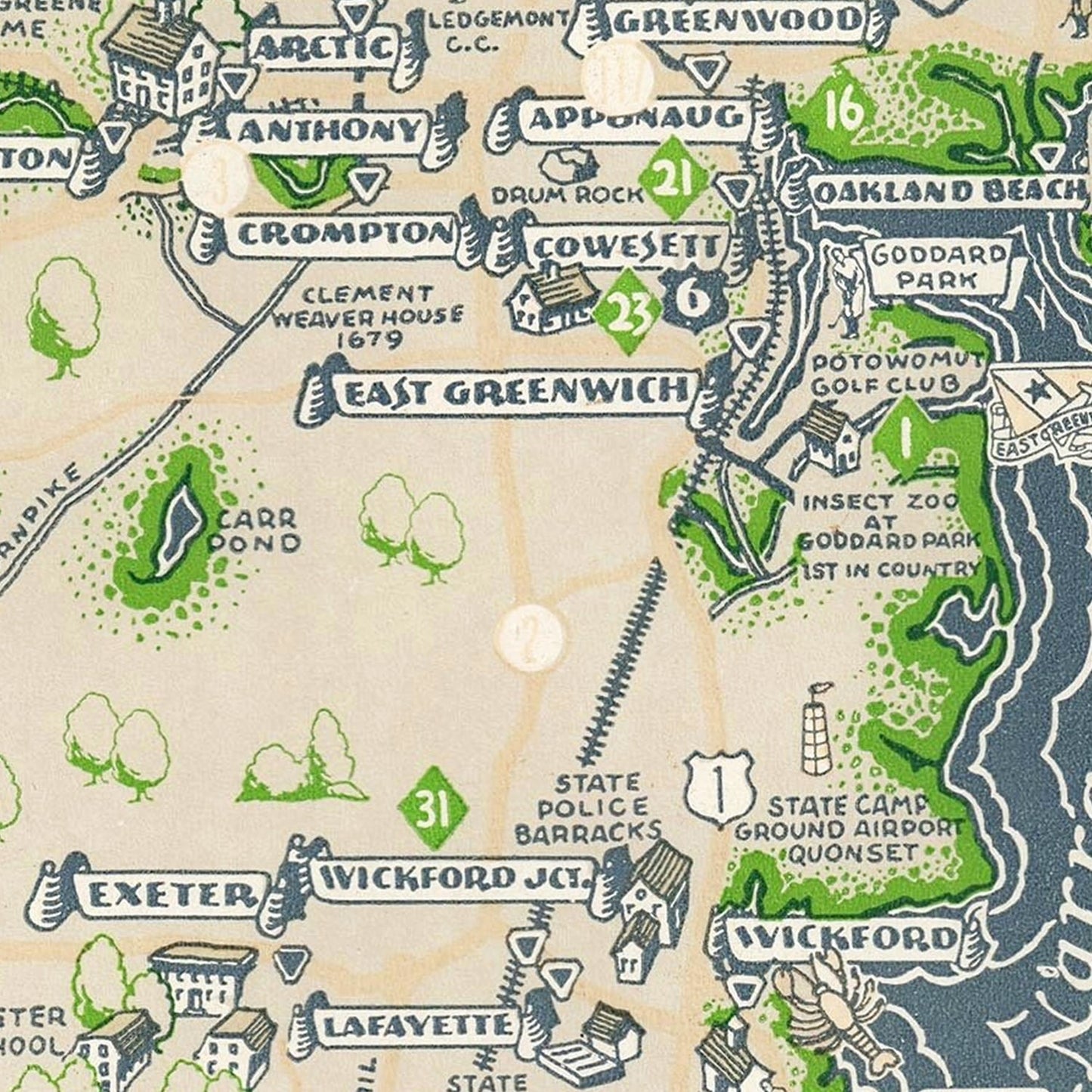 Vintage Map of Narragansett Bay, Rhode Island, 1936
