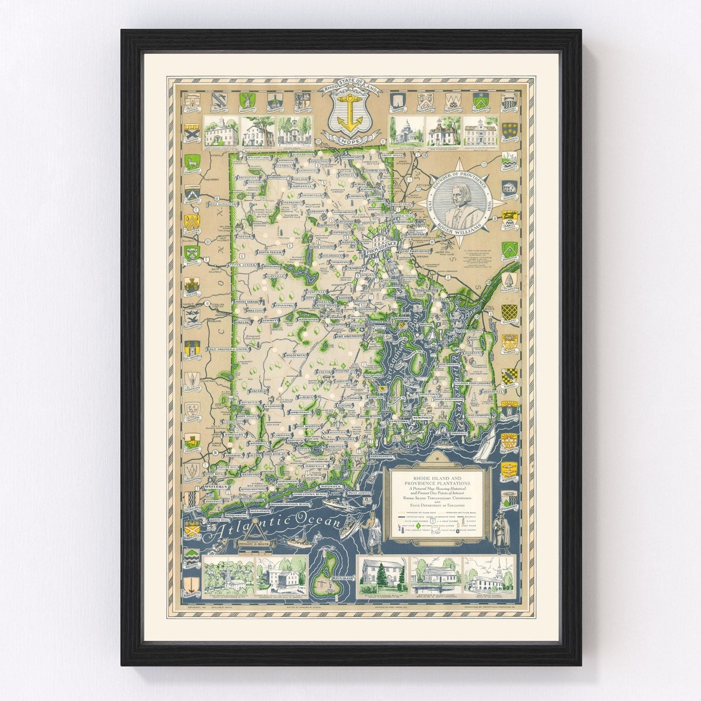vintage map of Narragansett Bay, Rhode Island, 1936