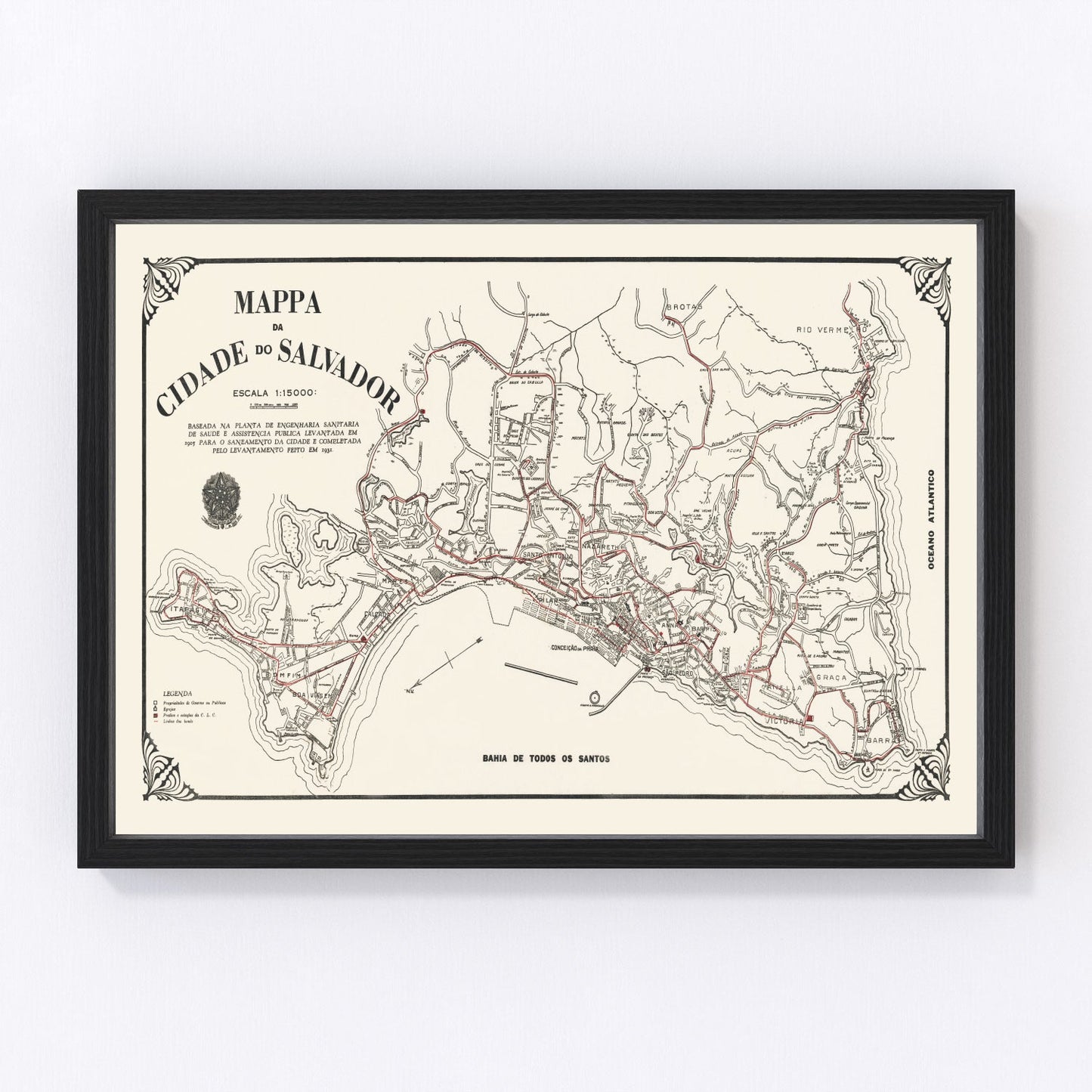 vintage map of Salvador, Brazil, 1931
