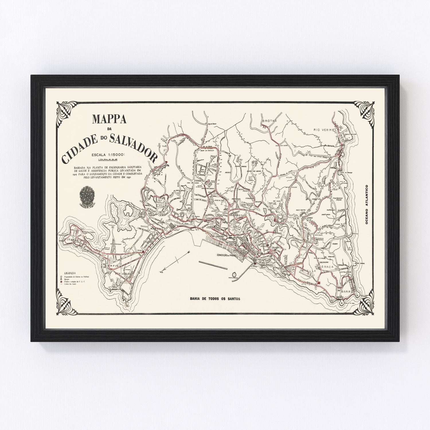 vintage map of Salvador, Brazil, 1931