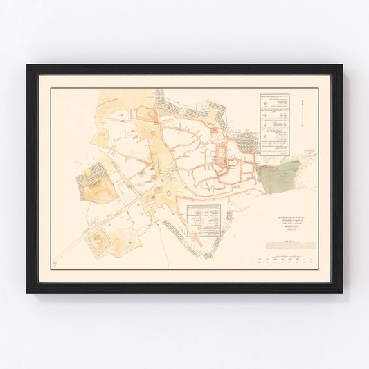 Vintage map of Medina, Saudi Arabia, 1880
