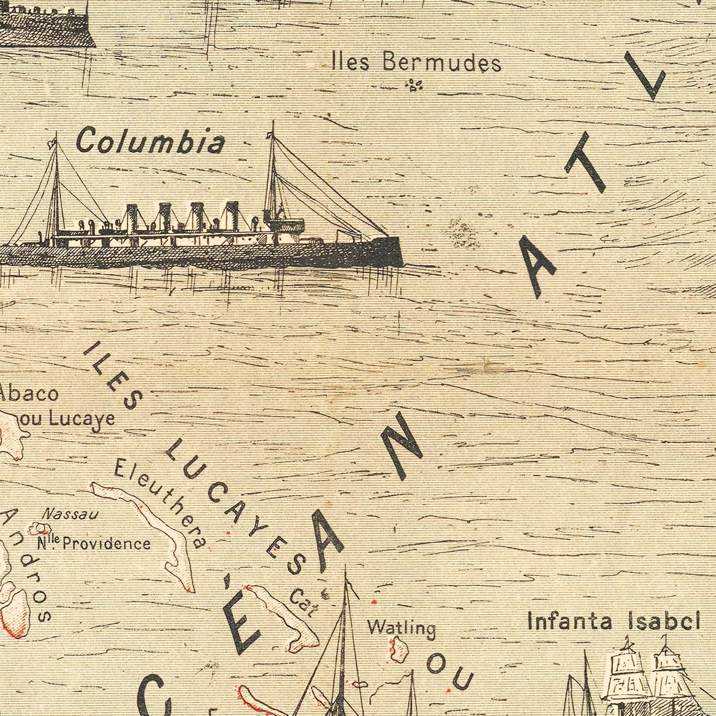 Vintage Spanish-American War Map of the Atlantic, 1898