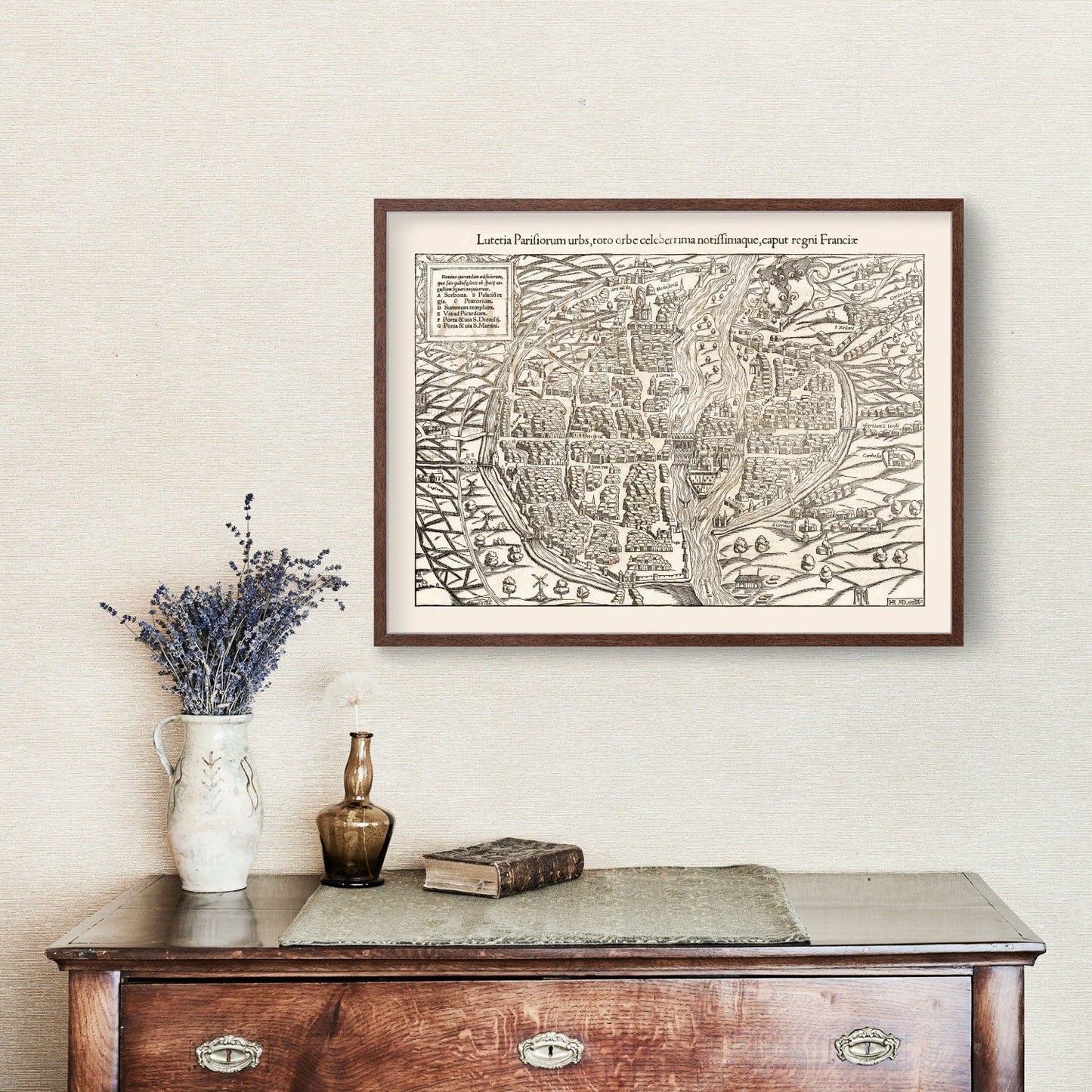 Vintage Map of Paris, France, 1550