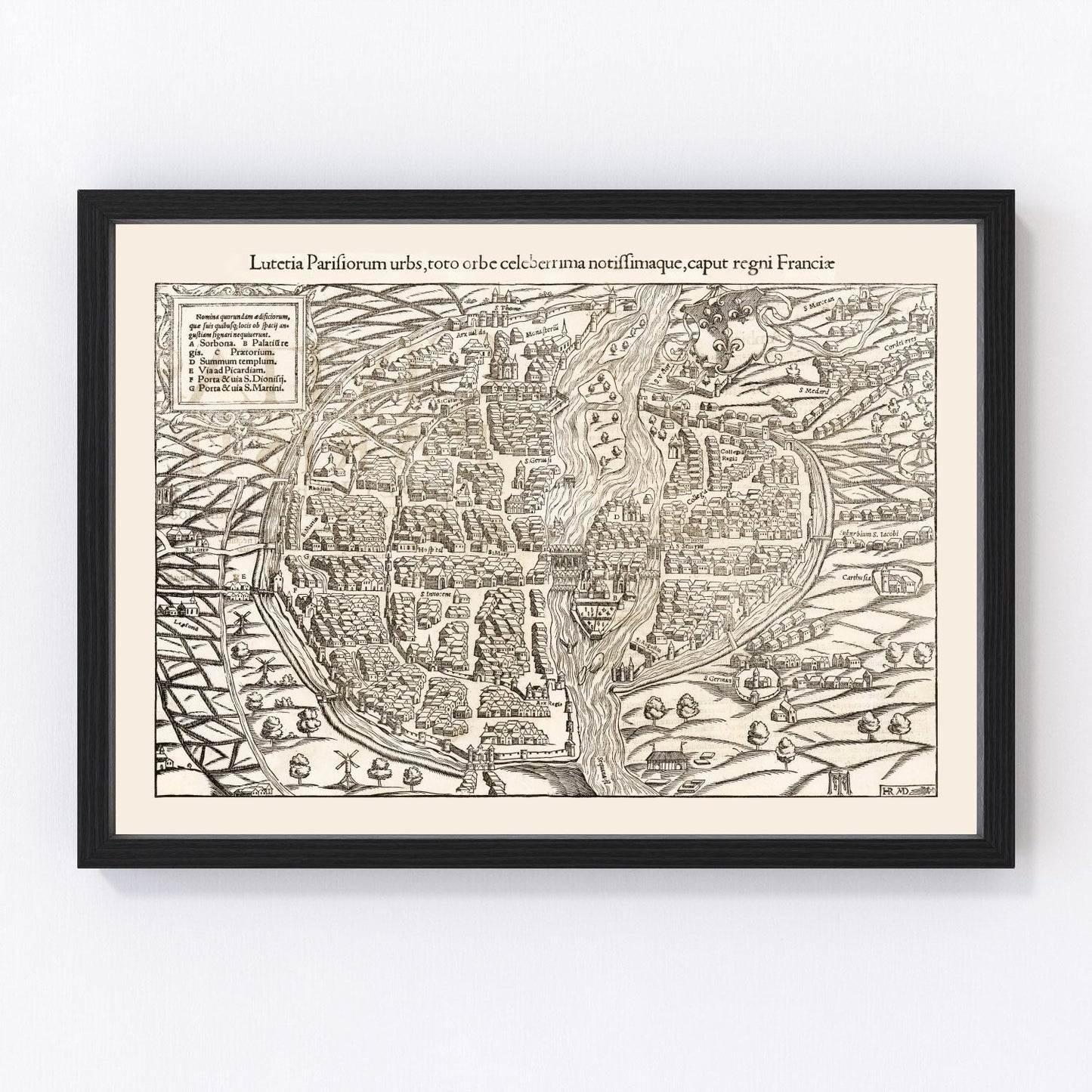 Vintage map of Paris, France, 1550