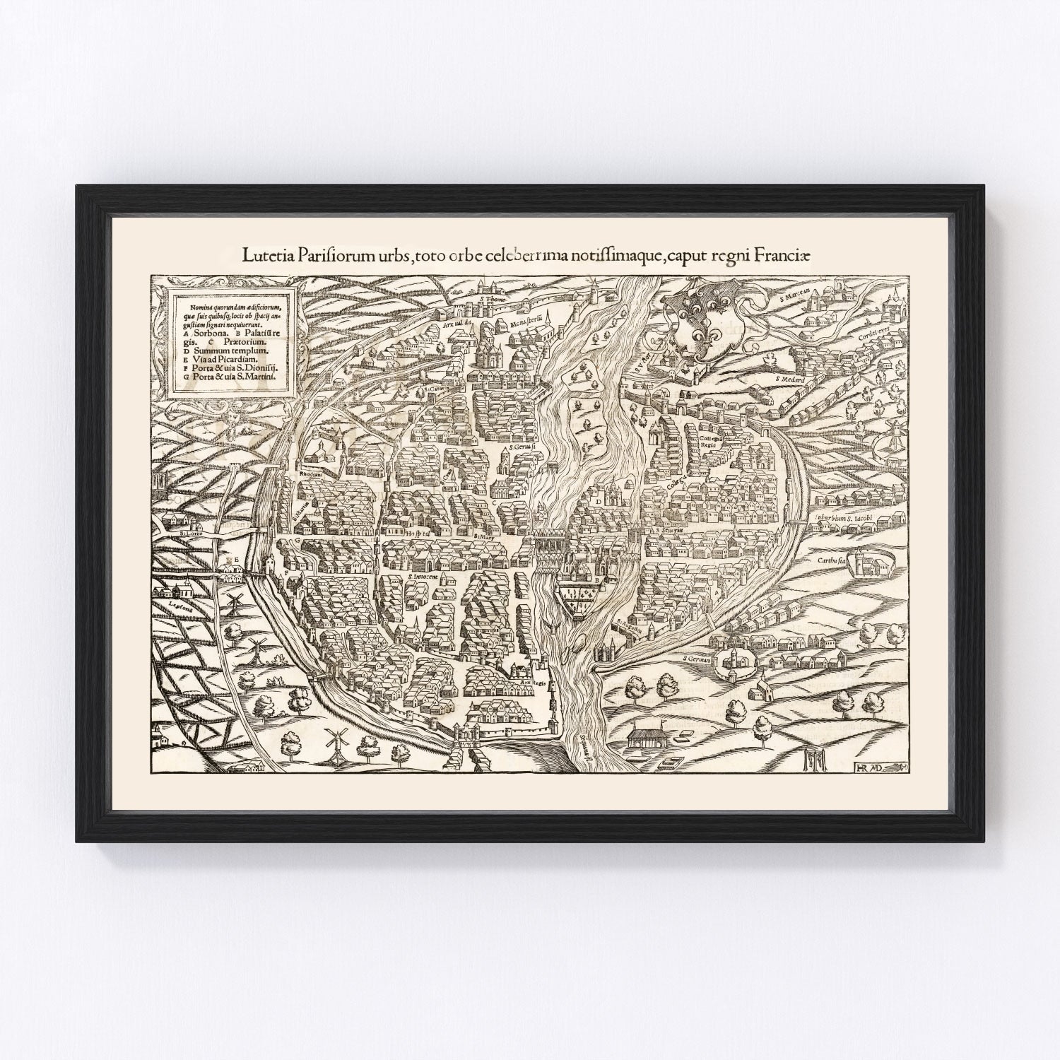Vintage map of Paris, France, 1550