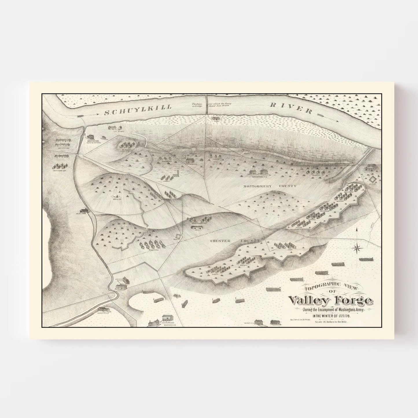Vintage Valley Forge Pennsylvania Map, 1877