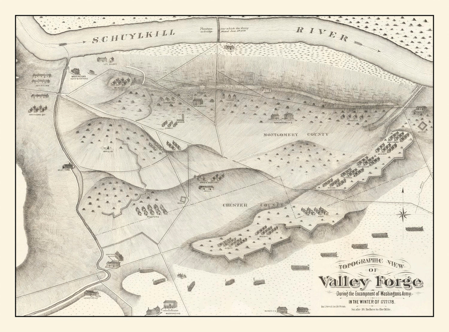 Vintage Valley Forge Pennsylvania Map, 1877