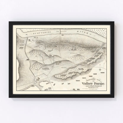 Vintage 1877 map of Valley Forge Pennsylvania historic Revolutionary War site, restored print