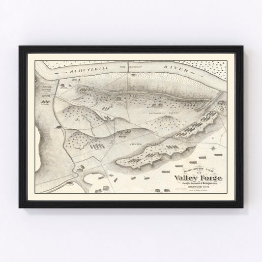 Vintage 1877 map of Valley Forge Pennsylvania historic Revolutionary War site, restored print