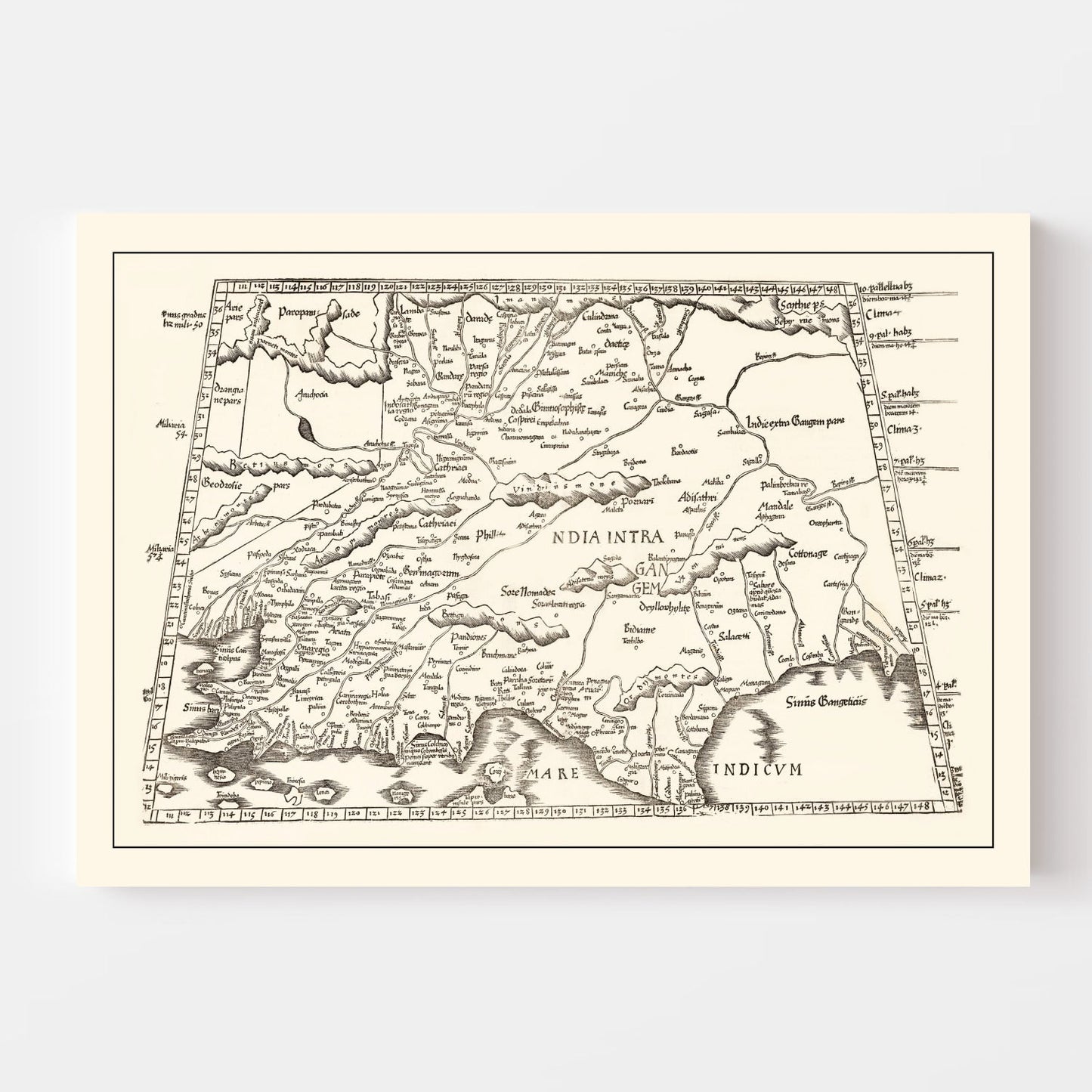 Vintage Ptolemaic Map of India, 1522