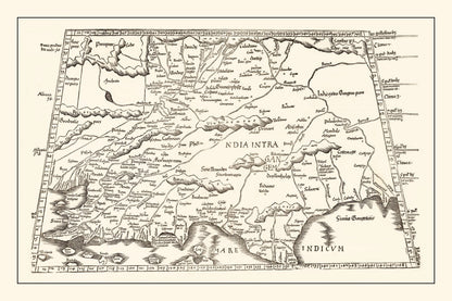 Vintage Ptolemaic Map of India, 1522