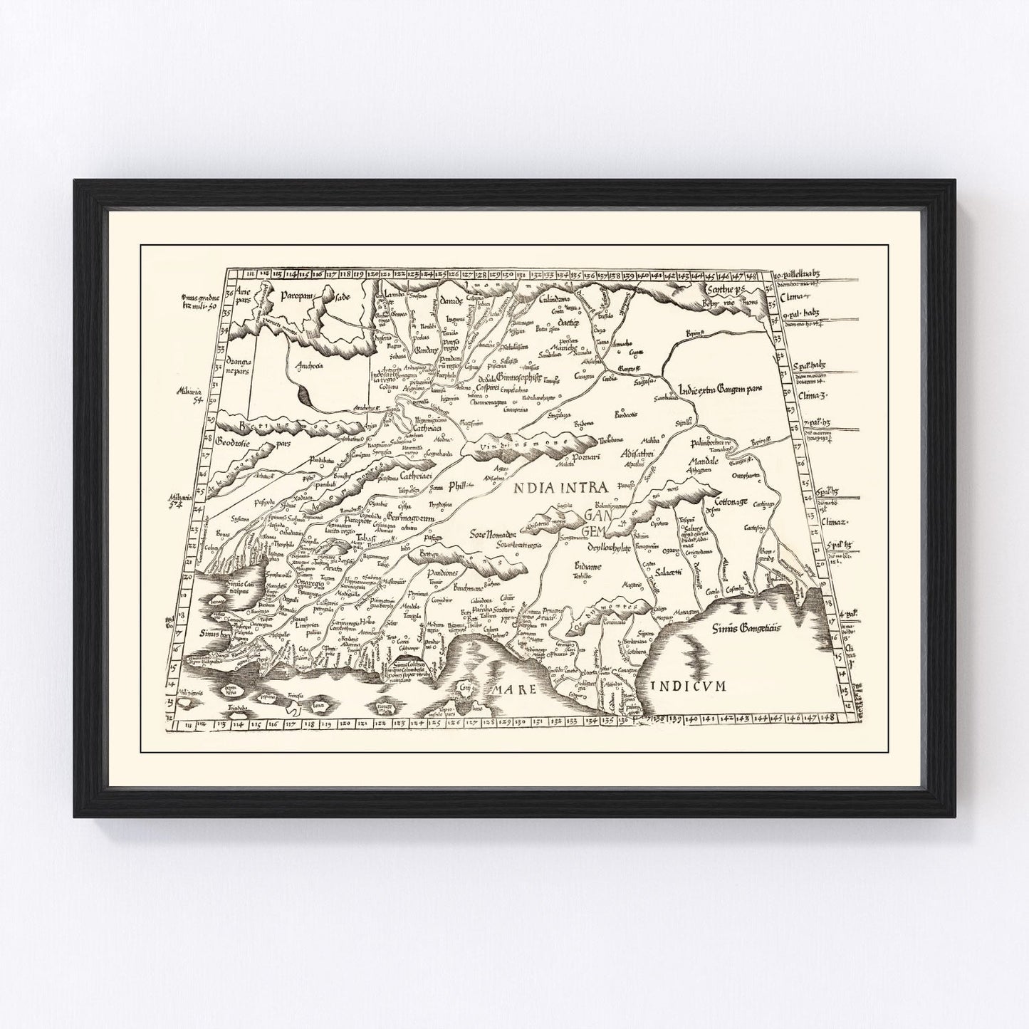 vintage Ptolemaic map of India, 1522, early cartography