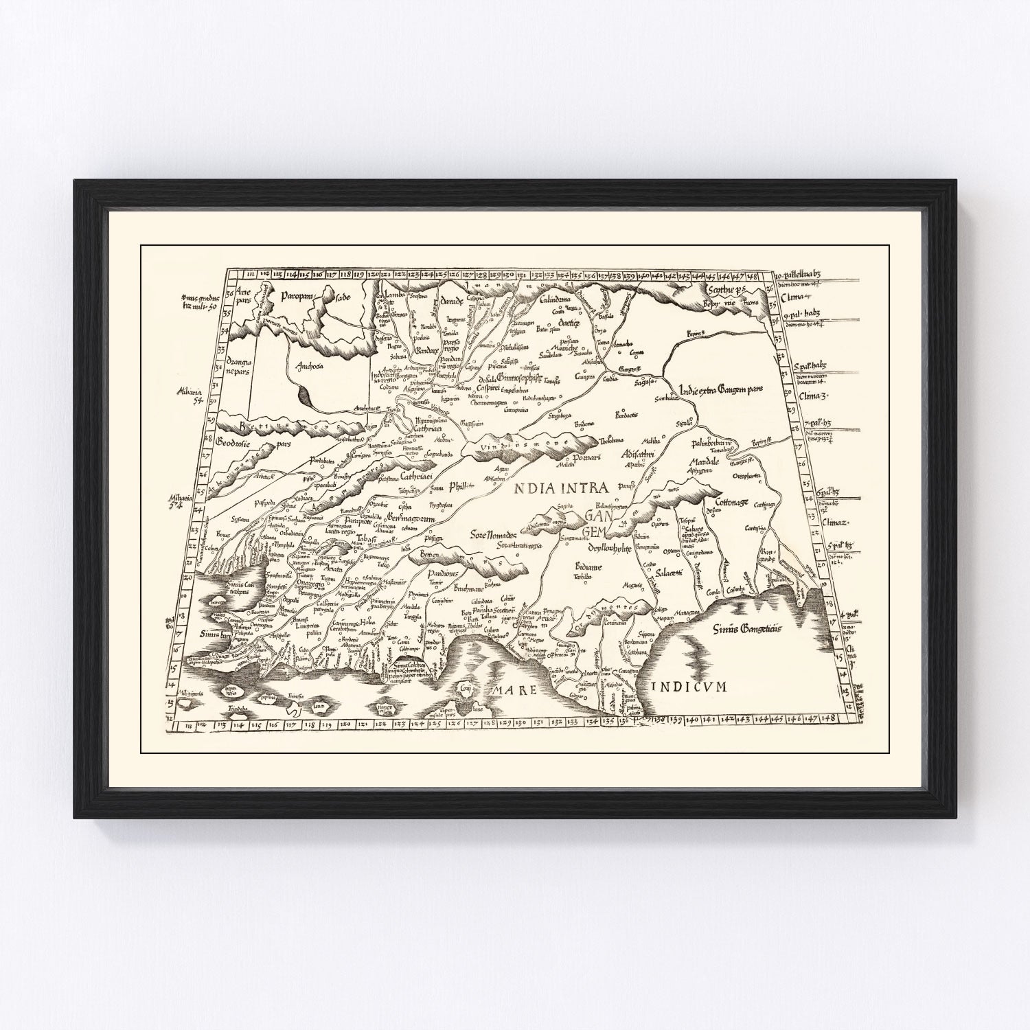 vintage Ptolemaic map of India, 1522, early cartography