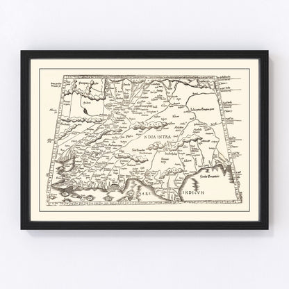 vintage Ptolemaic map of India, 1522, early cartography