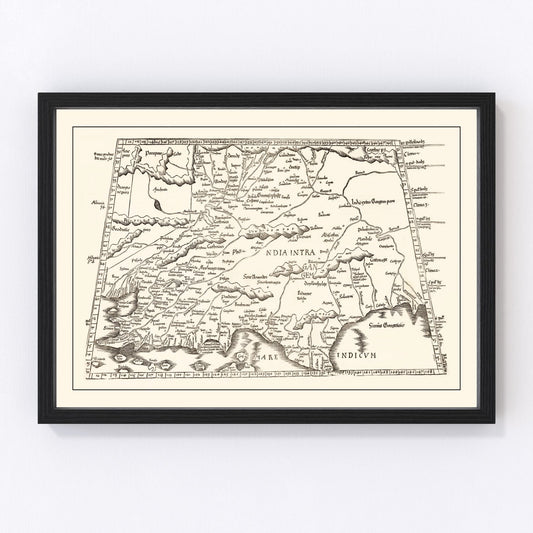 vintage Ptolemaic map of India, 1522, early cartography