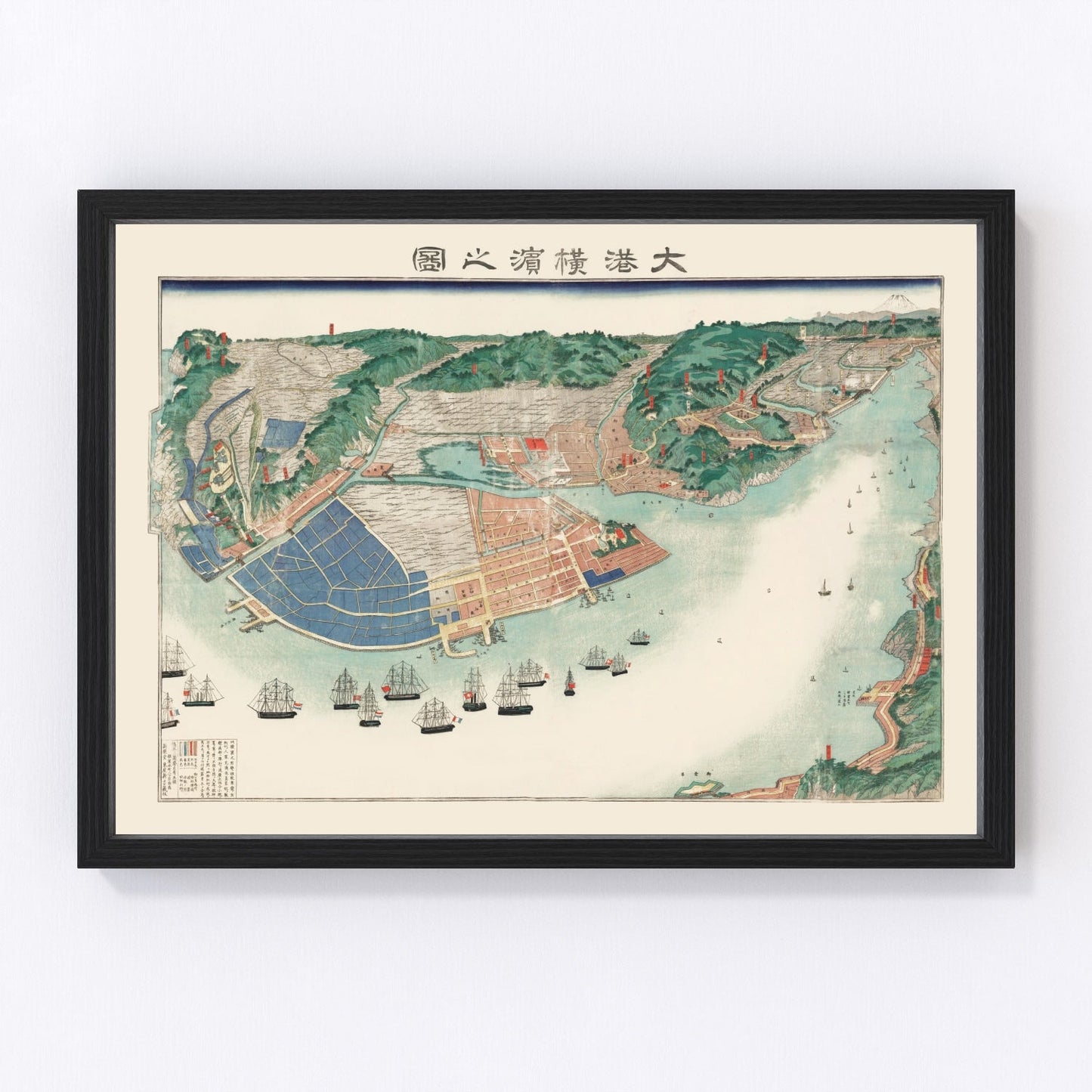 Vintage restored map of Yokohama, Japan, 1868