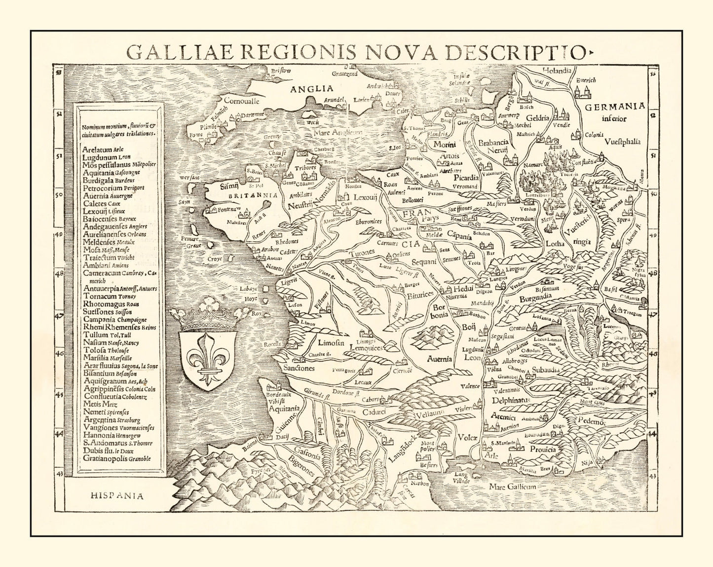 Vintage Map of France, 1550