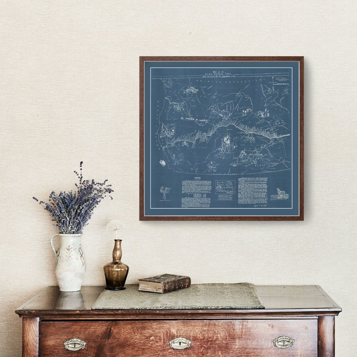 Vintage Pony Express Route Map, 1935