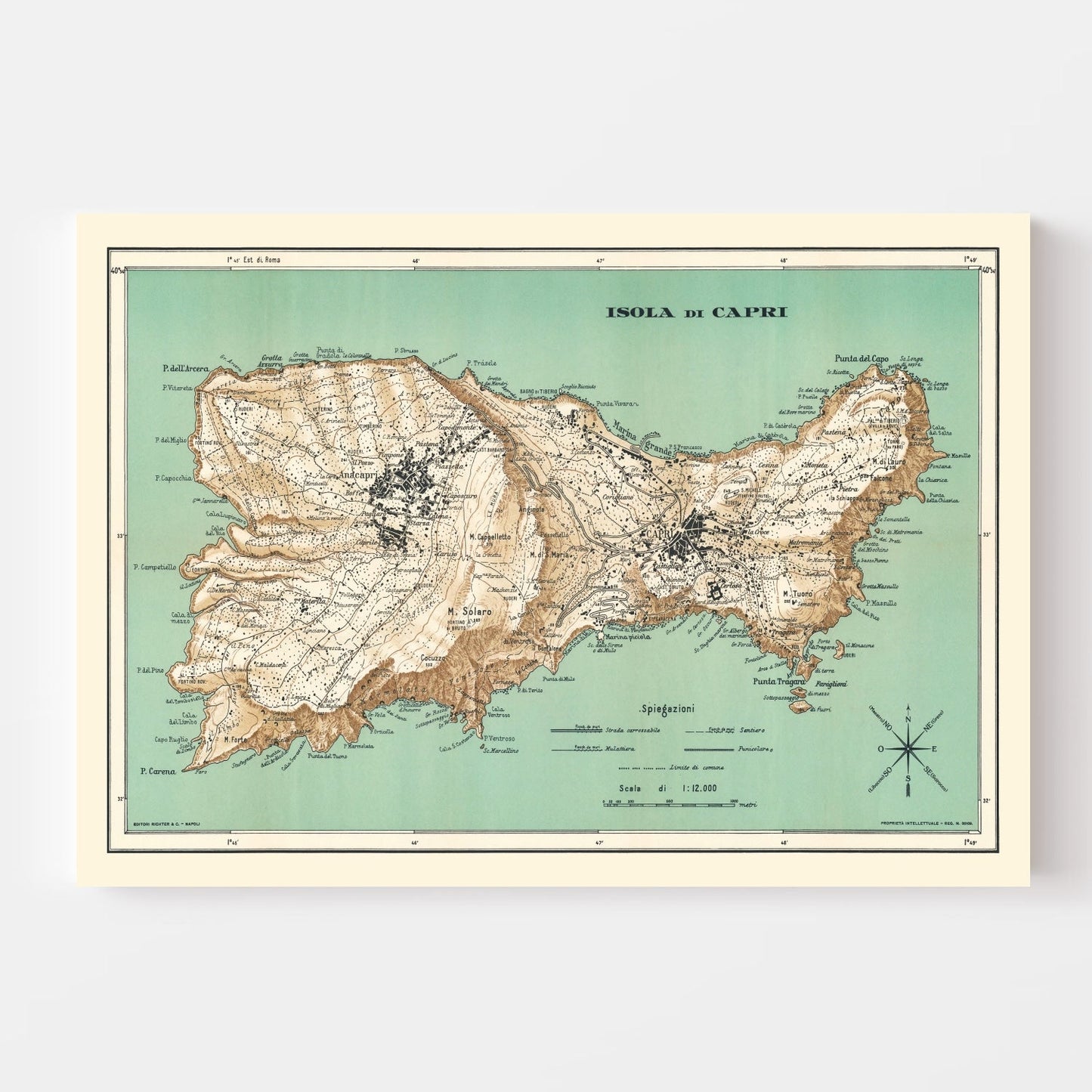 Vintage Map of Capri, Italy, 1930