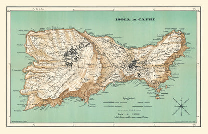 Vintage Map of Capri, Italy, 1930