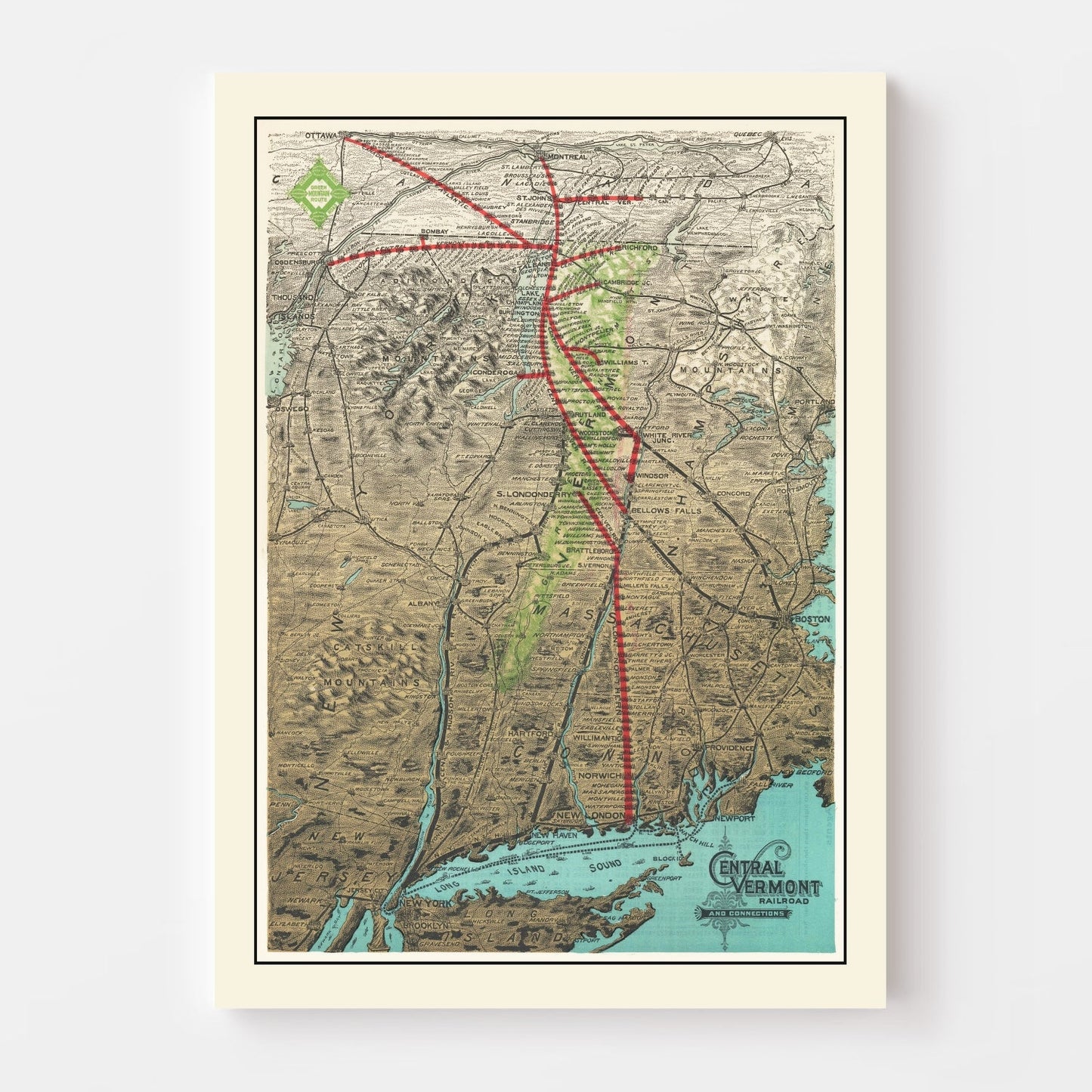 Vintage Railroad Map of the United States, 1890