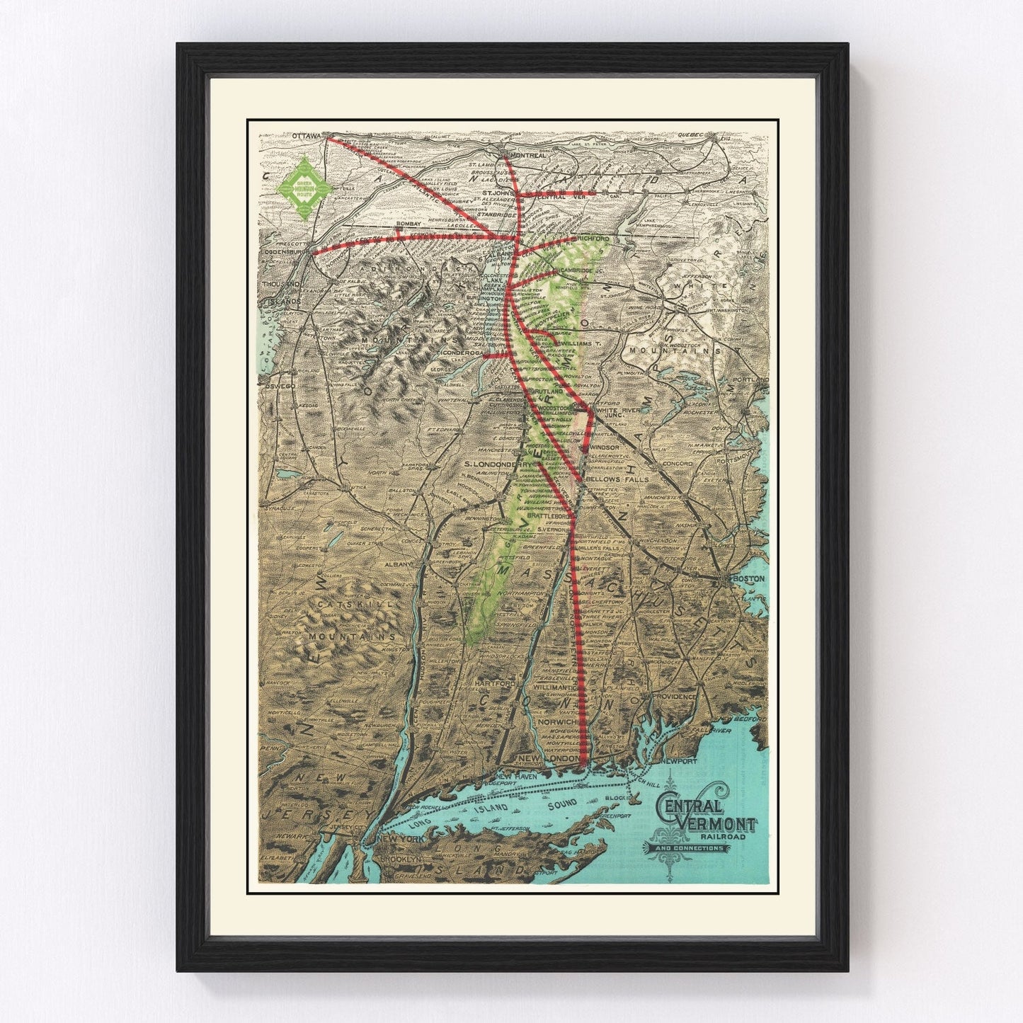 Vintage 1890 railroad map of the United States at end of transcontinental railroad era, restored print