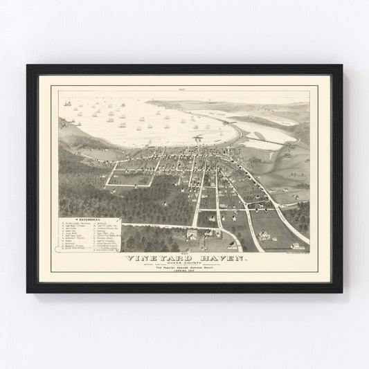 Vintage 1893 map of Vineyard Haven Massachusetts coastal harbor town, restored cartographic print