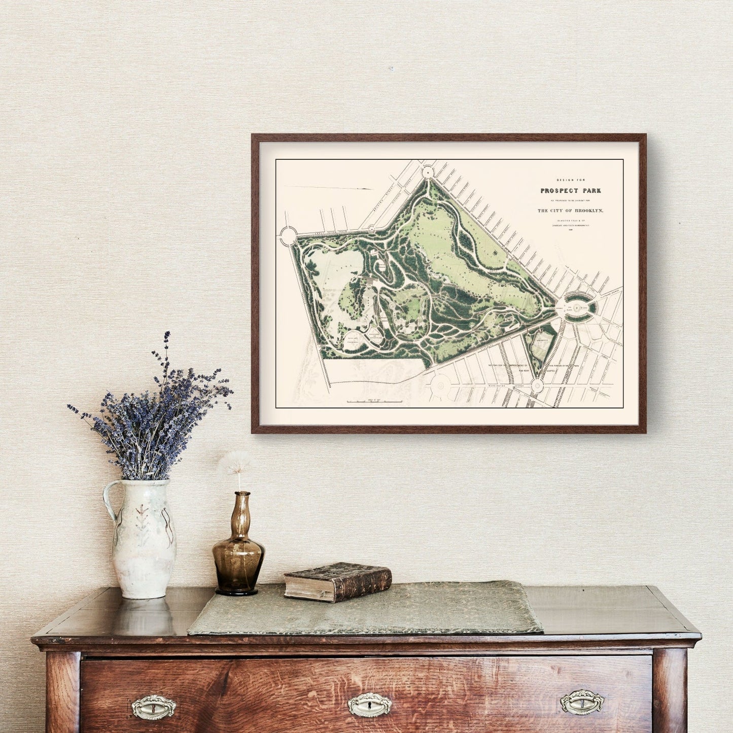 Vintage Map of Prospect Park, Brooklyn, New York, 1868